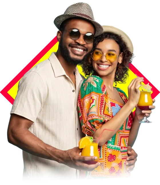 Casal dançando em uma roda de samba, em imagem com fundo transparente